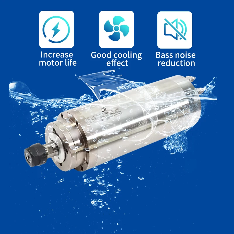 มอเตอร์3.7KW หมุนระบายความร้อนด้วยน้ำ ER20 24000รอบต่อนาที100มม. 220V 380V ความแม่นยำสูงสำหรับเครื่องแกะสลัก CNC