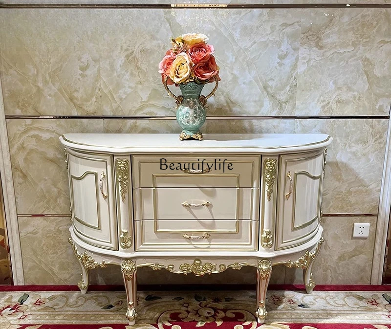 

02 French court solid wood porch cabinet, European neoclassical storage living room carved dining room side cabinet