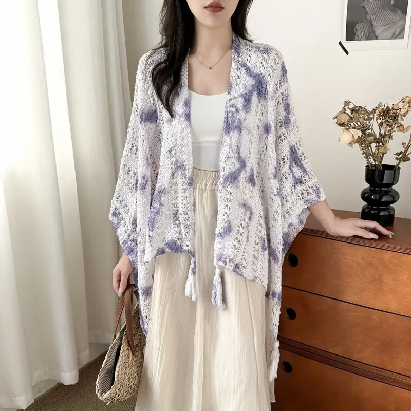 Moda scollo a V nappa scava fuori tie dye camicie abbigliamento femminile 2025 estate nuova maglia allentata tutto-fiammifero top camicette casual