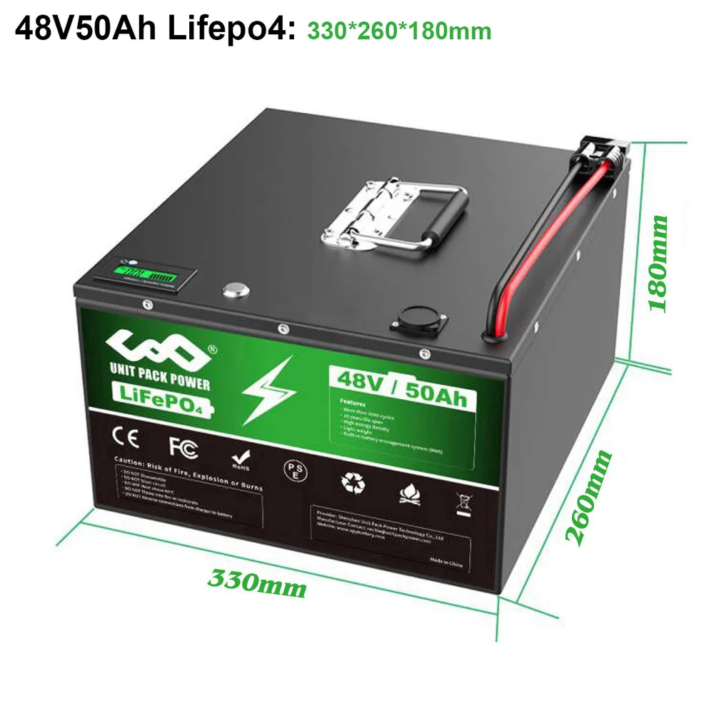 LifePo4 Battery 12V 24V 48V 50Ah  100Ah Lithium Iron Pack with BMS for 0-1800W Home Energy Storage/Trike/Go-Kart/Backup Power