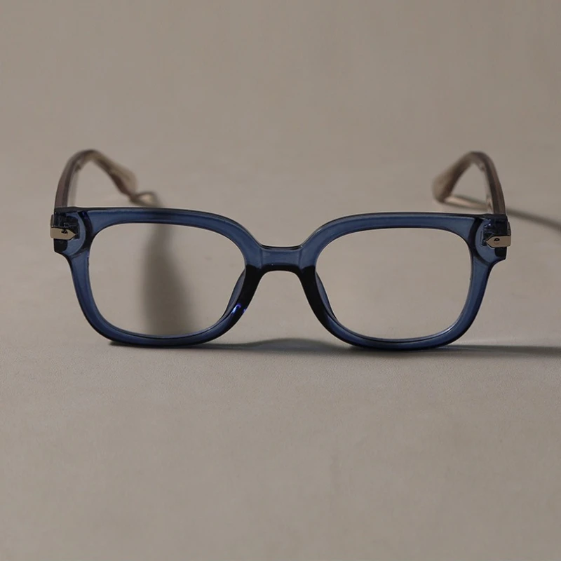 Retro Square Optical Eyeglass Frame Unisex Thick Transparent Acetate Prescription Glasses Frame Luxury Metal Hinge Decor Te