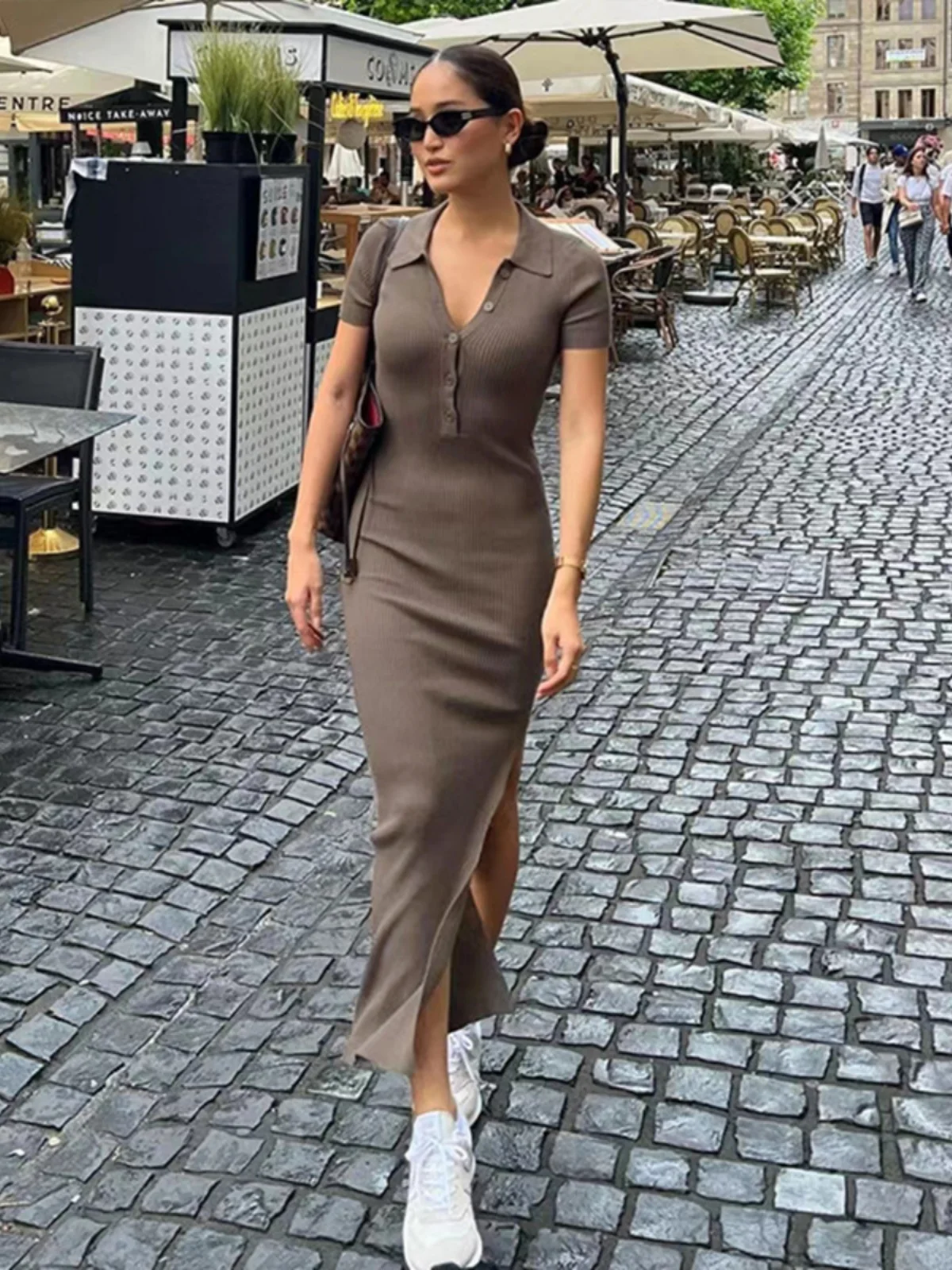 

Ele Ne ort Sve Split Dr Classy Асимметричный подол Midi Dr Женские большие размеры Цвет Faion