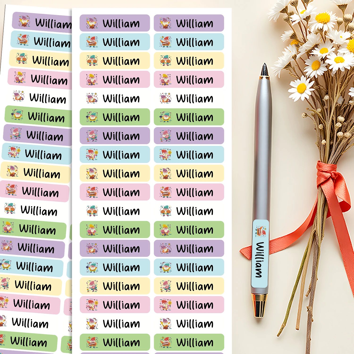 Personalized Waterproof Name Santa Claus Tags Stickers Dwarf For Water Bottles Kids Stationery Colorful Labels Durable