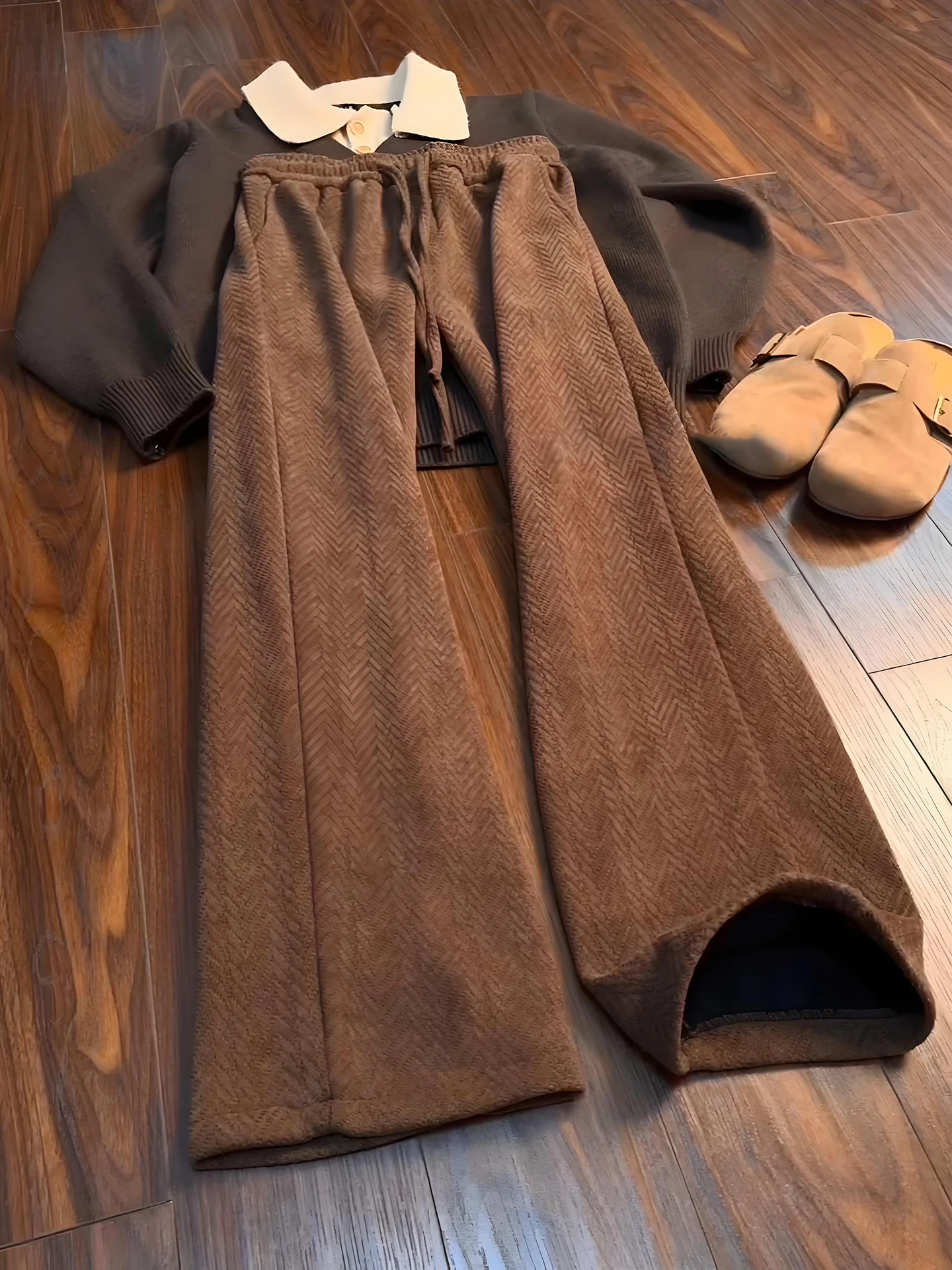 

Men's Fce Lined Casual Pants Winter Fitn Sports Sweatpants Heavy Du Knife Flared Casual Trousers American Sle