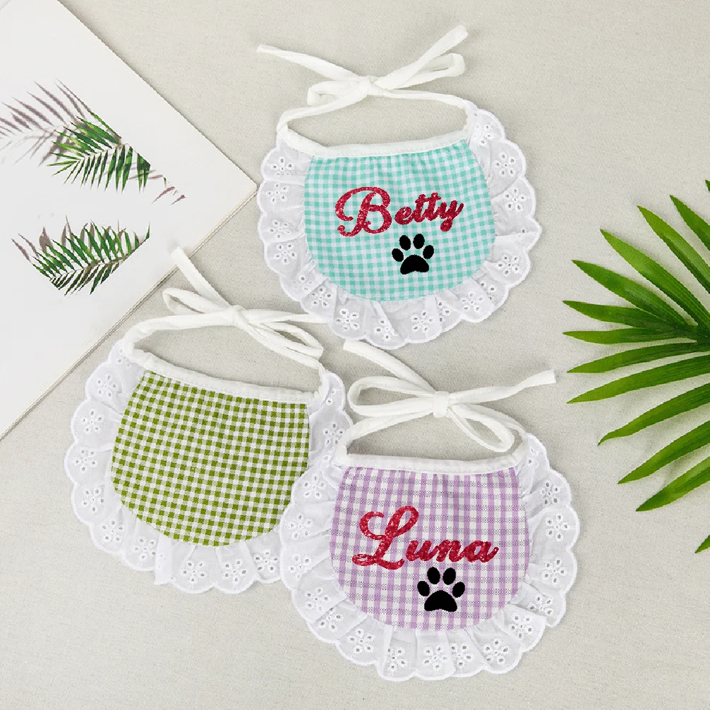 Bufanda con babero para gato con nombre personalizado, toalla con baba para perros, osito de peluche, oso de peluche, cuello de bufanda triangular de Pomerania, regalo de vacaciones para mascotas