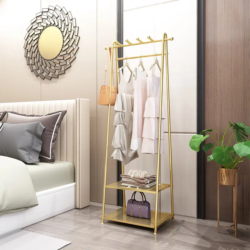 Family Nordic coat rack Floor-to-ceiling indoor bedroom Internet celebrity double bar double layer clothes rack storage hanger