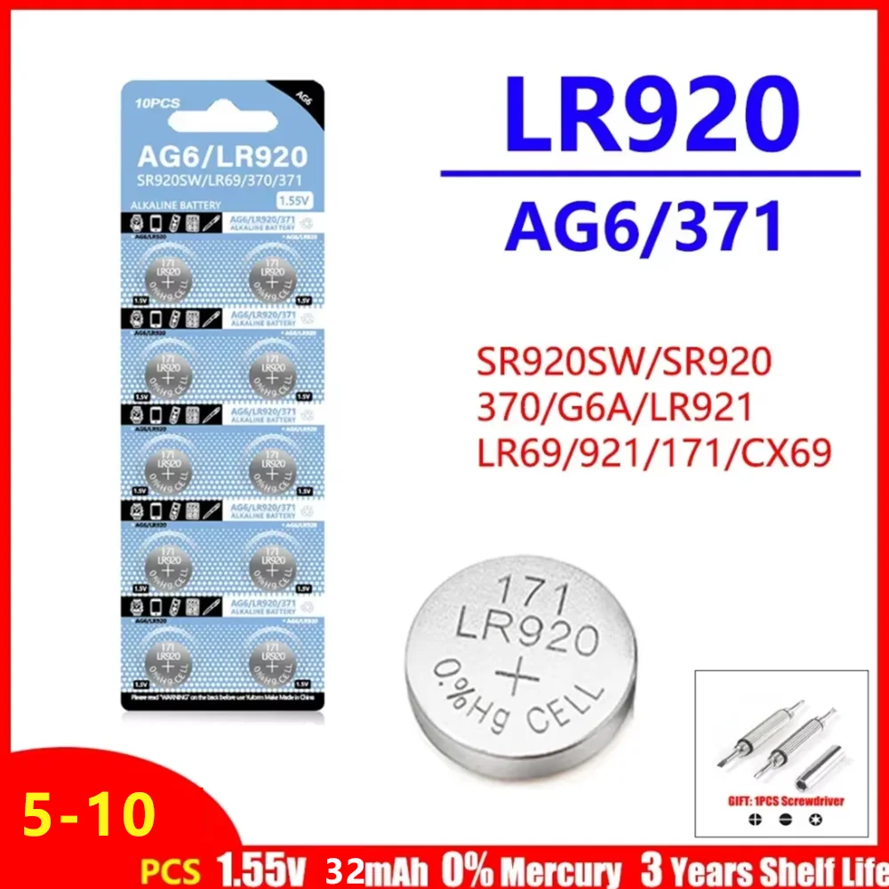5-10 шт. батарейка-таблетка AG6 371 SR920SW LR920 SR927 171 370 L921 LR69 SR920 кнопочные батарейки для часов игрушки пульт дистанционного управления