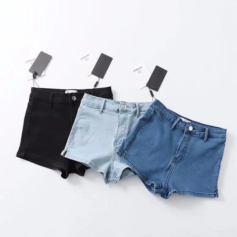 High Waist Slim Fit Super Elastic Denim Shorts Women's AA Vintage American Summer Ripped Hot Pants Cotton Stretch Jeans