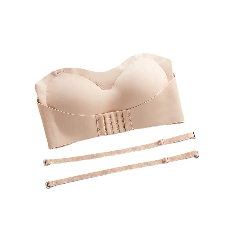 Strapless Bra Large Size Thin Section Gather Lace Non-Slip Bras Invisible Bra Lift Push Up Beautiful Back Women\'s Underwear