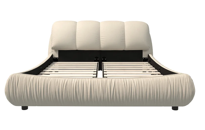 

Modern Queen Size Luxury Upholstered Platform Bed with Oversized Padded Backrest and Solid Wood Frame Soft Apartment-Friendly