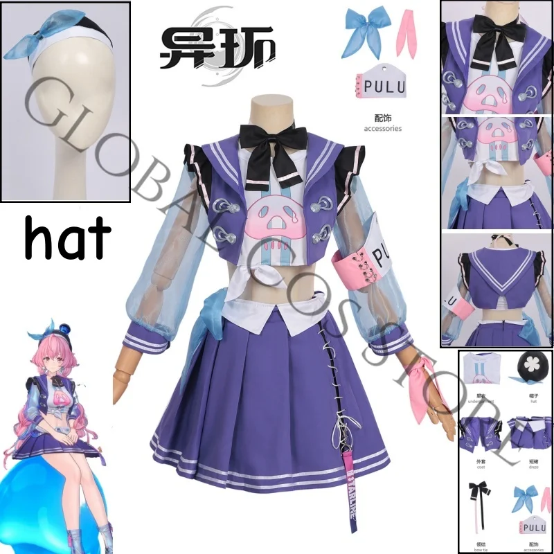 

Game NTE Hai Yue Cosplay Costume Purple Cropped Jacket Sheer Mesh Sleeves Pleated Skirt Full Set By Neverness To Everness