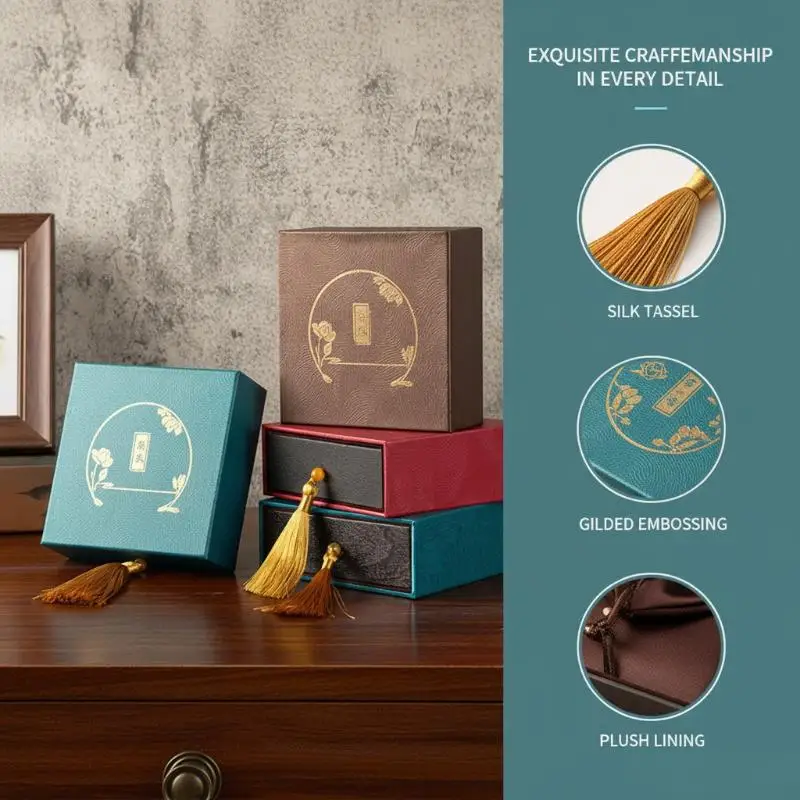 

Китайская роскошная упаковка для ювелирных изделий: коробка для браслетов и ожерелий, винтажная защитная шкатулка для украшений с кисточкой для хранения и демонстрации