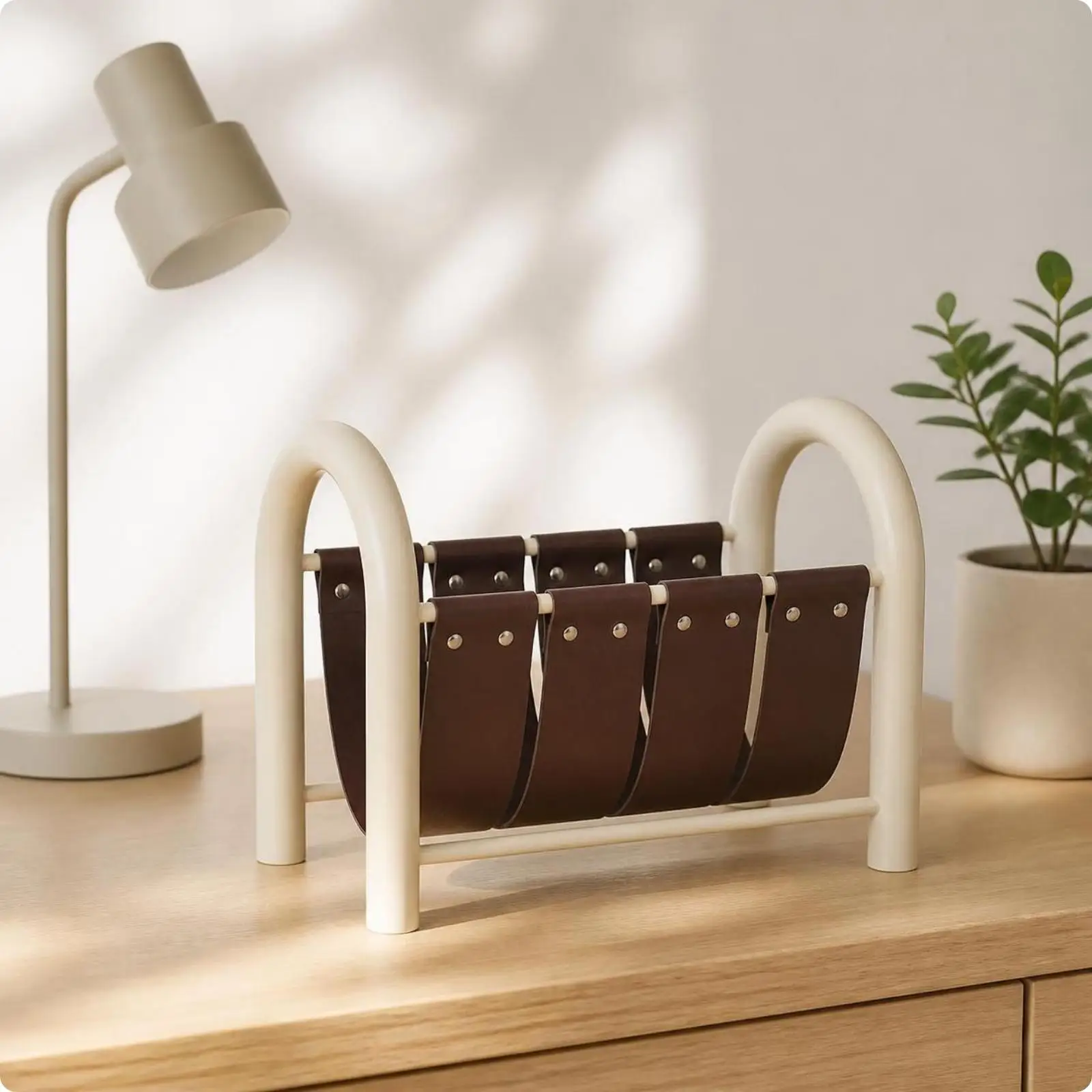 Sturdy A4 Document Rack for Desk with Leather Panel Design and Compact Low Profile Structure