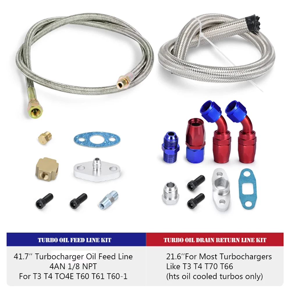 Imagem -04 - Universal Turbo Charger Oil Feed Line Return Oil Drain Pipe Kit Completo para t3 t4 t3 t4 T70 T66 T04e An10