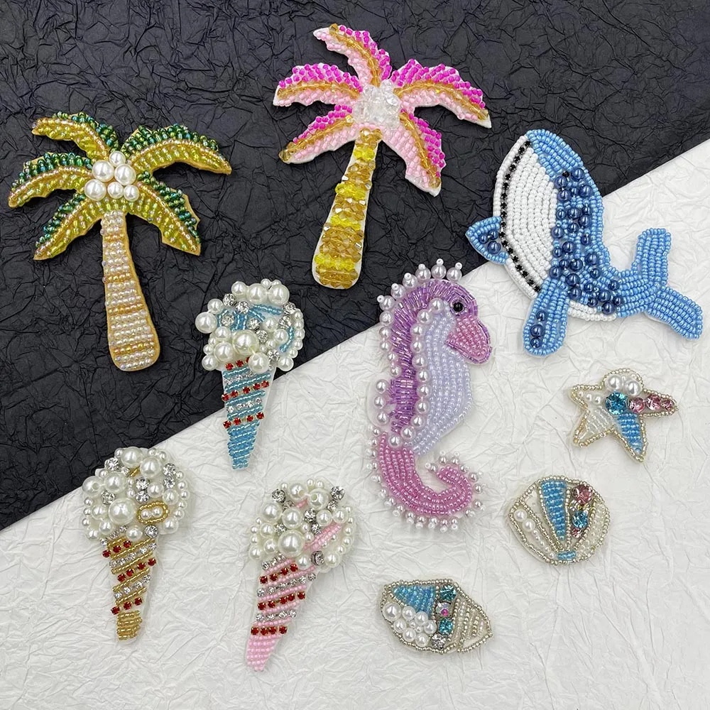 Handmade,Shells, ice cream, coconut trees, seahorses, dolphins,clothing sewing, clothing decoration, shoes, bags, hat decoration