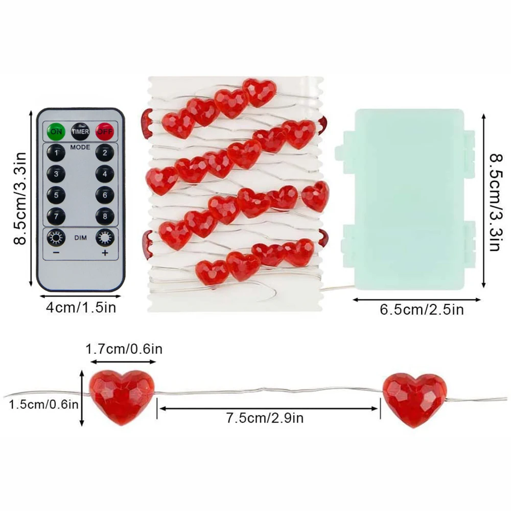 الحب على شكل قلب أضواء التحكم عن بعد الجنية أضواء عيد الحب ديكور 10FT طول سلسلة أضواء لاستقبال الزفاف #6
