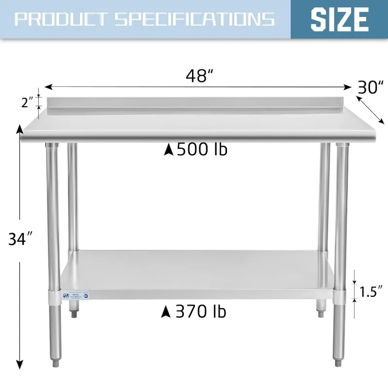 Trabalho 30 x 48 polegadas, mesa comercial resistente NSF com undershelf e backsplash para R
