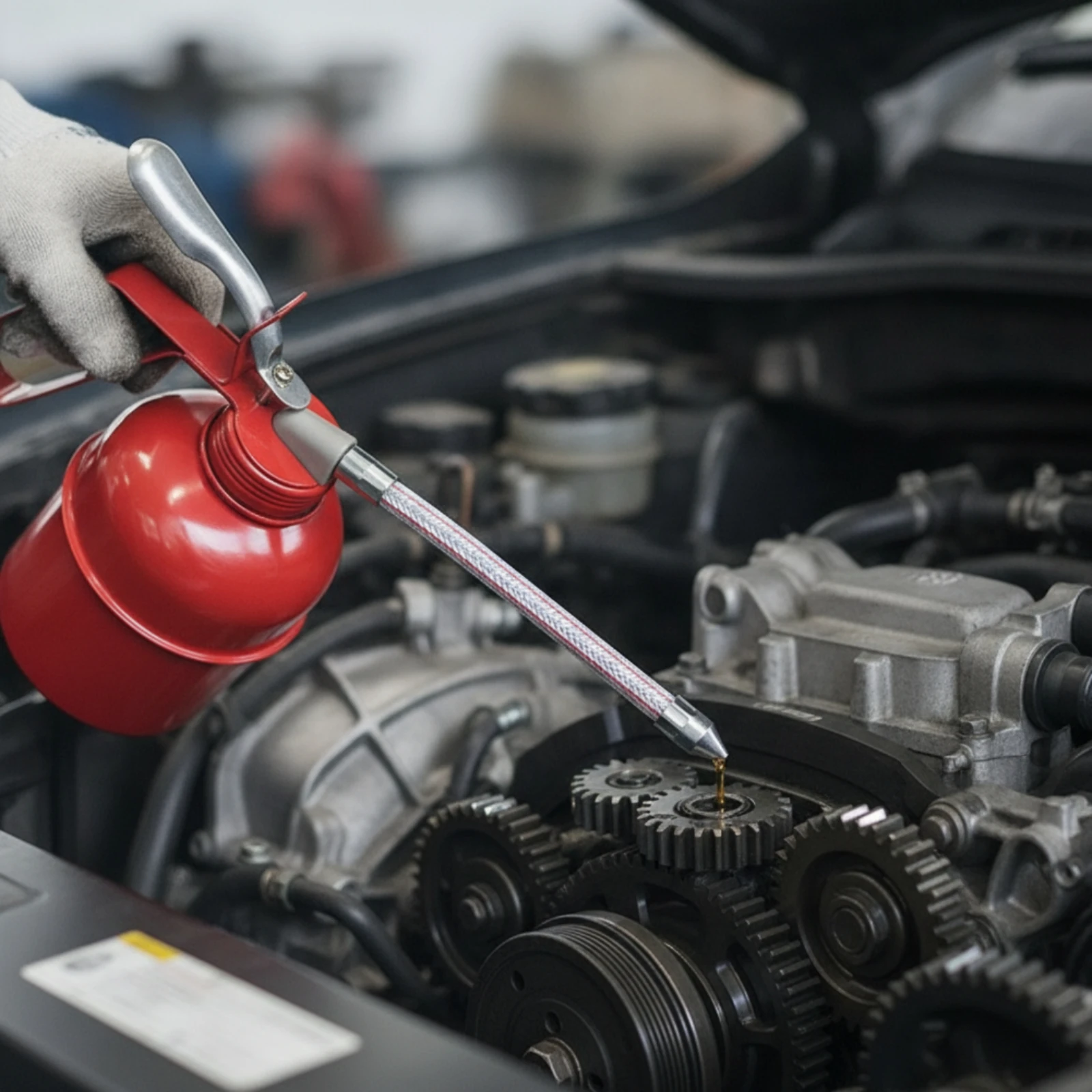 High-Pressure Oil Can Metal Oil Can with Flexible Hose Tool Pointed for Mechanics, Workshop, Garage