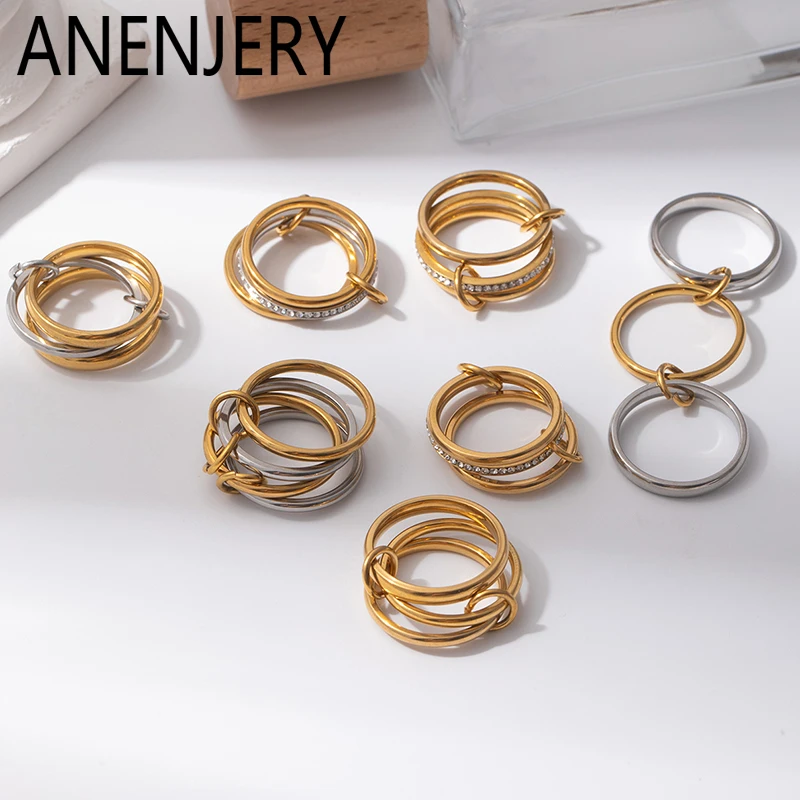 ANENJERY Gold Silber Farbe Hohl Rund Zirkon Ring Für Frauen Männer Persönlichkeit Neue Trend Fashion Party Schmuck Geschenke Großhandel