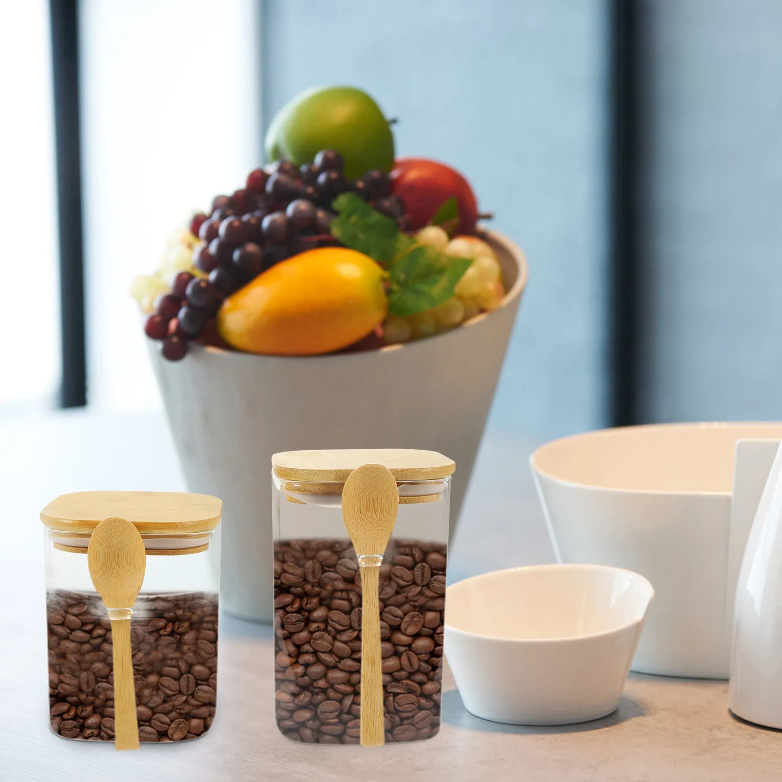 2 Juegos de Recipientes de Vidrio Premium para Almacenar Granos de Café, con Tapa Hermética y Boca Ancha, para Café Molido, Té, Azúcar y Alimentos Secos
