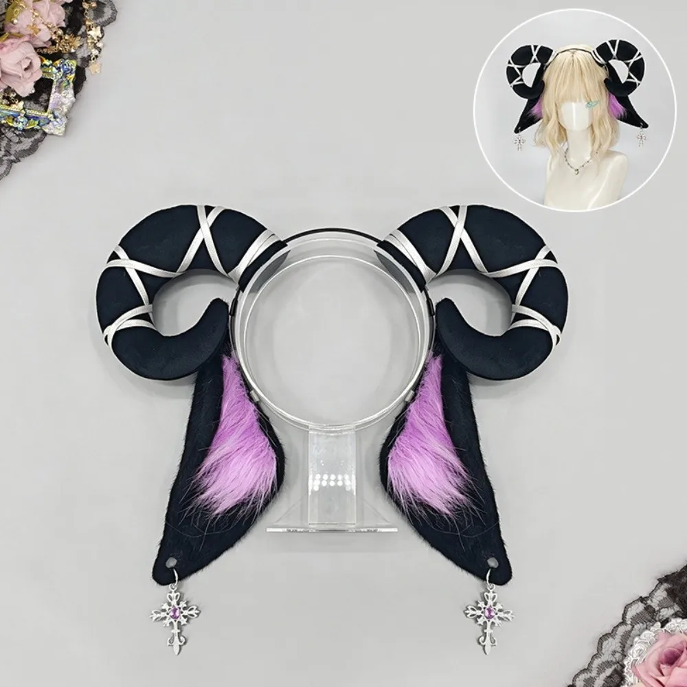 Furry Cute Devil Goat Horn Headband Plush Creative Sheep Ears Hair Band Black Soft Cosplay Headwear Goat Year Costume