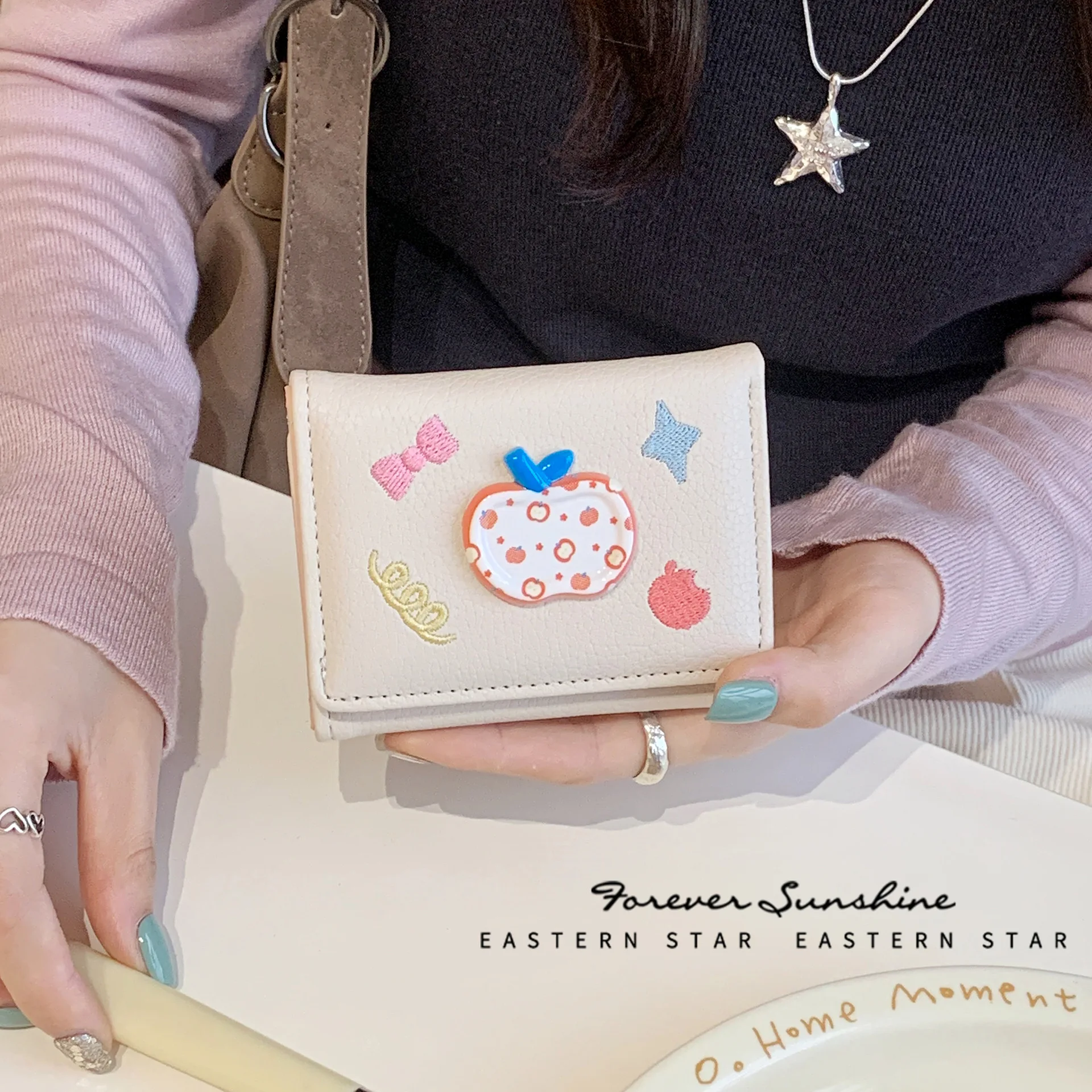 

Женский кошелек, простой многоцветный узор личи, тройной кошелек для монет, женский кожаный кошелек для монет, женская короткая сумка для карт