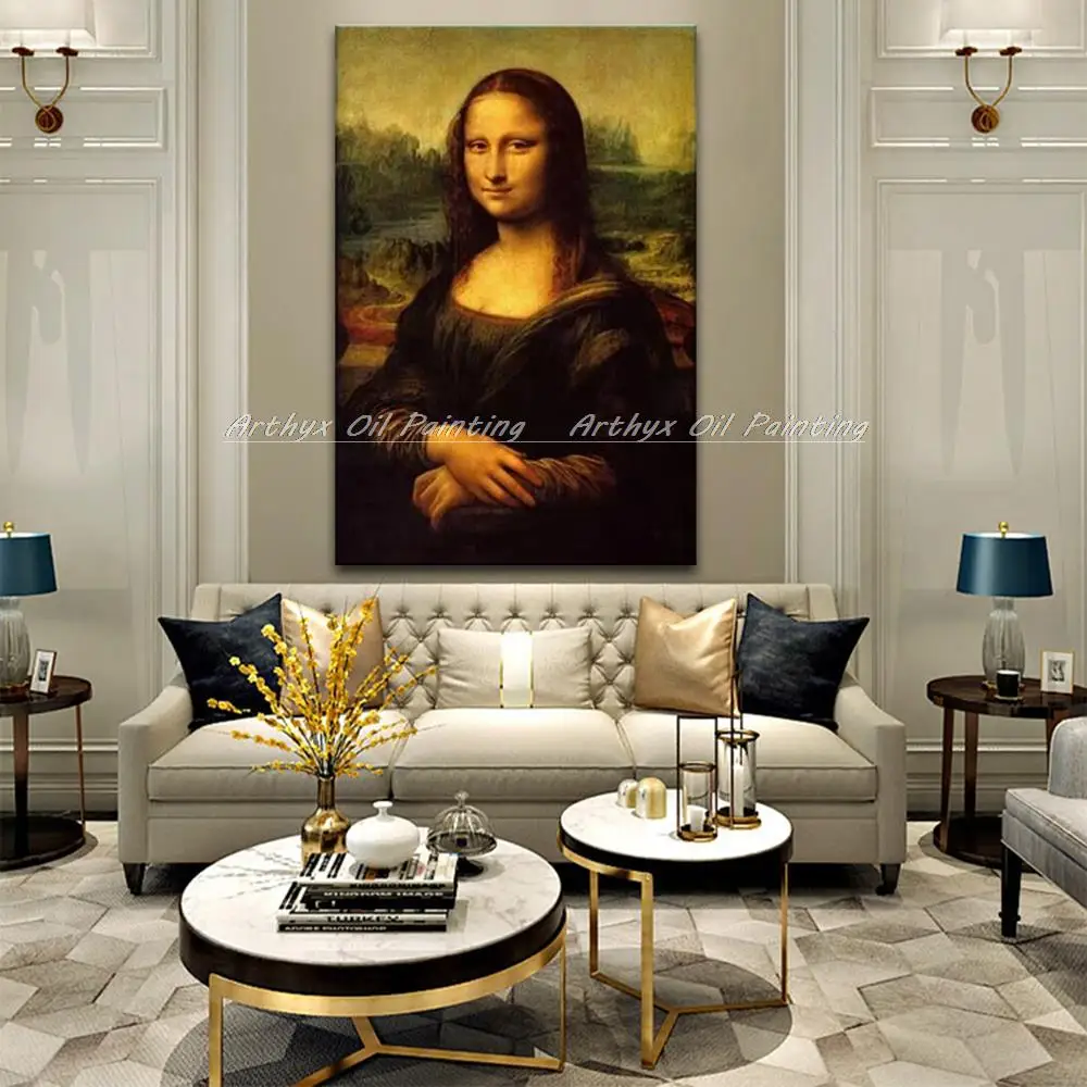 Arthyx, pintura al óleo impresa en algodón, Mona Lisa Smile de Leonardo Di ser Piero Da Vinci arte de pared, imagen para decoración del hogar y la sala de estar