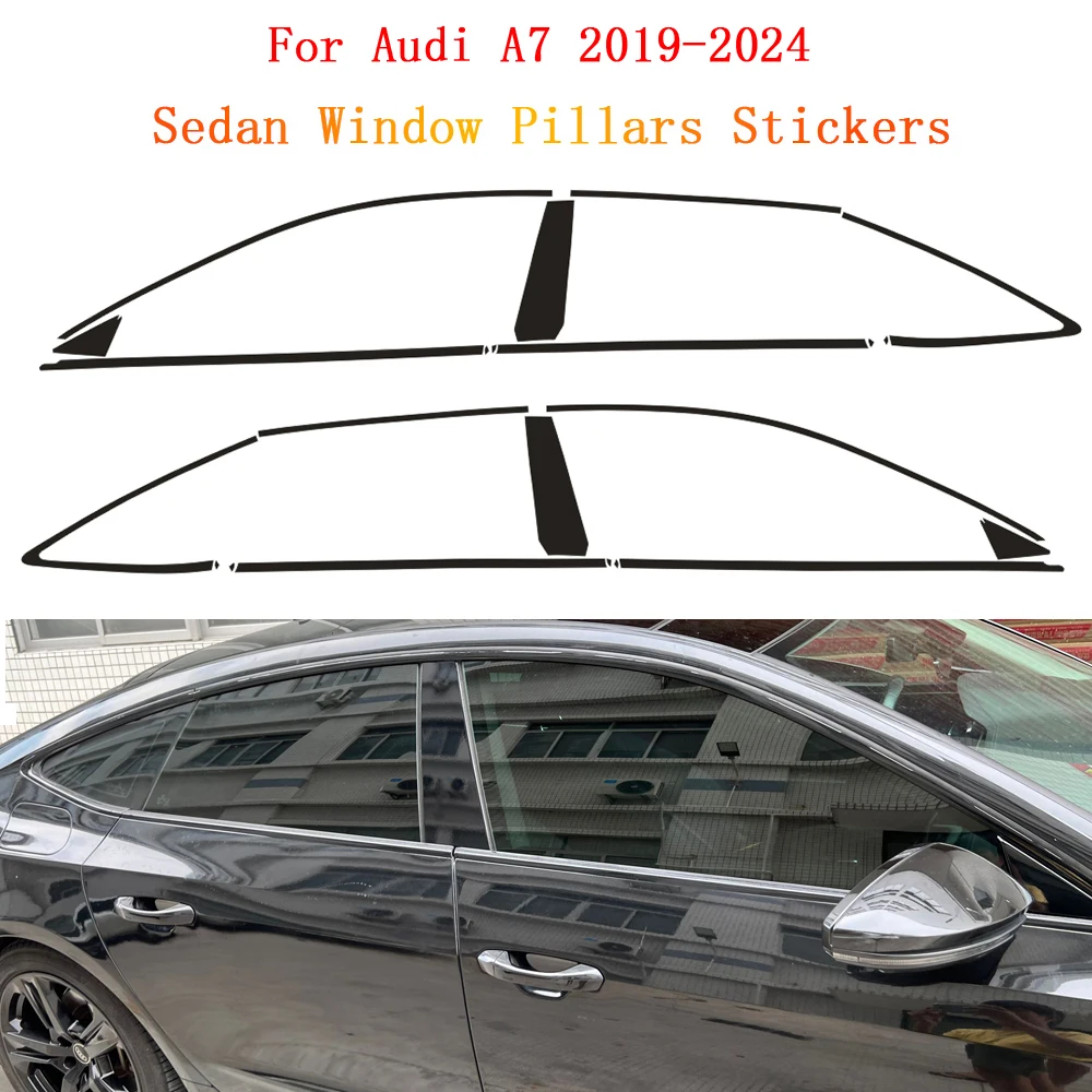 apply to Audi A7 2019-2024 Window Chrome Delete Blackout ABC Pillars Glossy Black Stickers