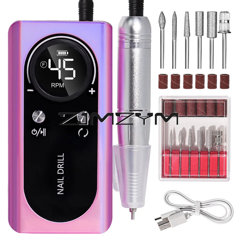 45000RPM Nail Drill Machine Portable Nail File Rechargeable Nail Sander for Gel Nails Polishing For Home Manicure Tool