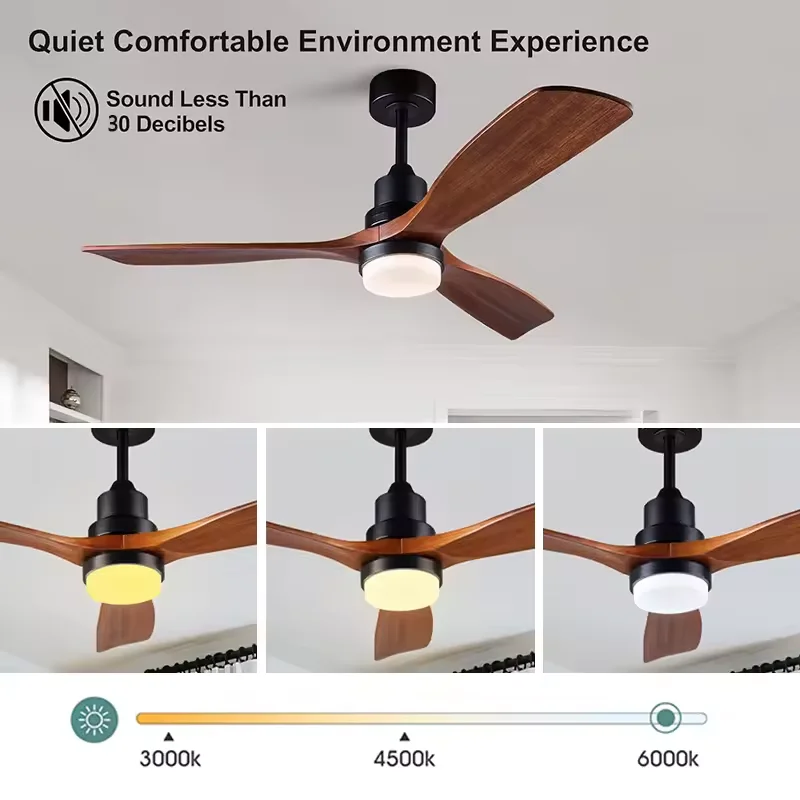 Ceiling Fans with Lights 42 52 60 inch Wood Ceiling Fans Remote Reversible DC Motor Electric fan Dining Room Bedroom Indoor