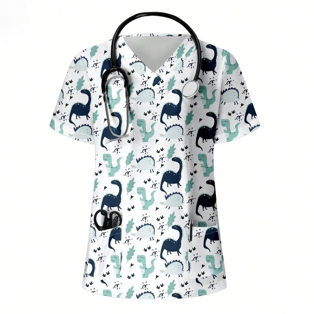 New Hospital Nurses Casual Short Sleeve Pet Doctor Workwear Medical Silks Nursing Uniform Surgical Top Pharmacy Work Clothing