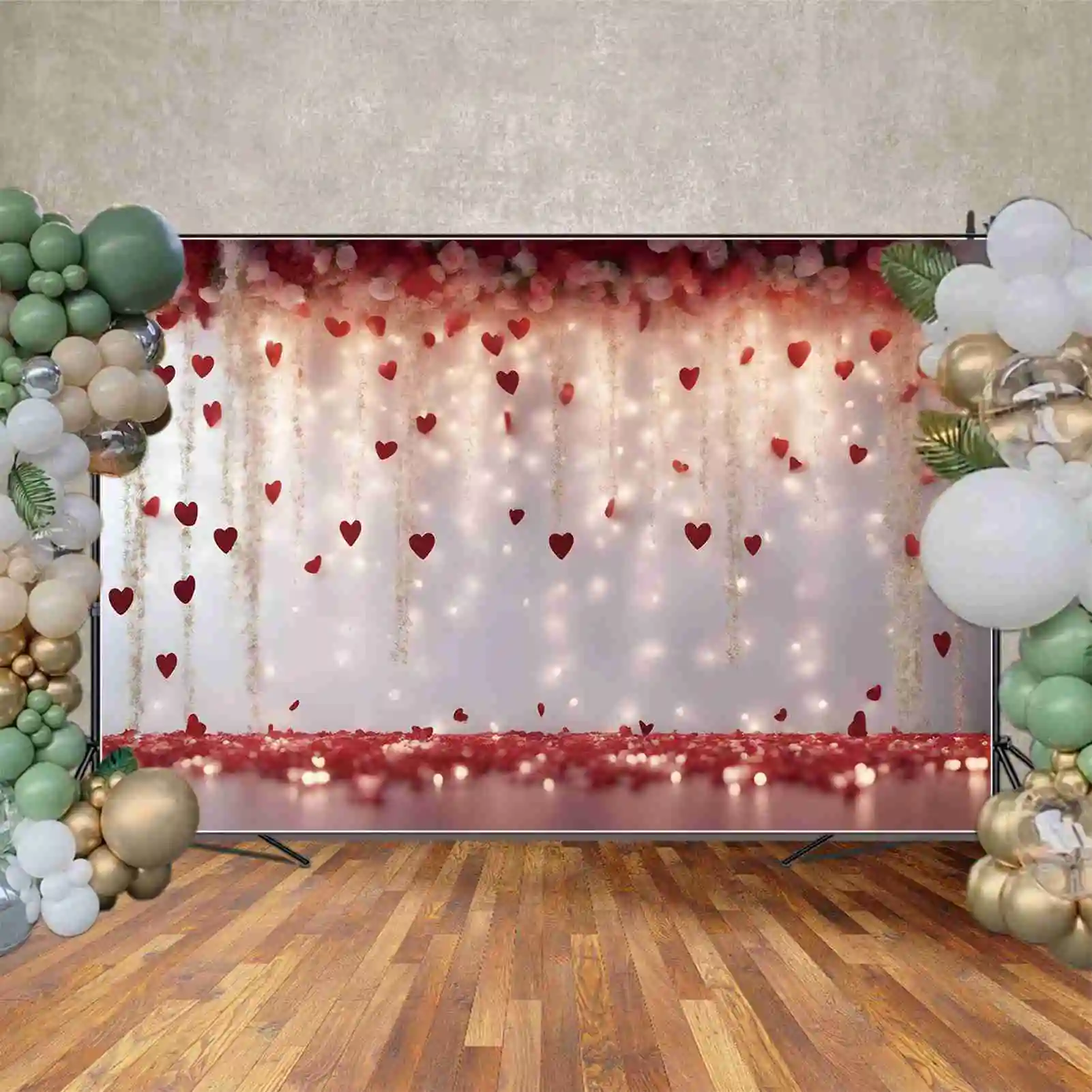 MOON.QG Valentines Decoration Backdrop for Photography February 14 Background Women\'s Birthday Bridal Shower Heart Curtain Props