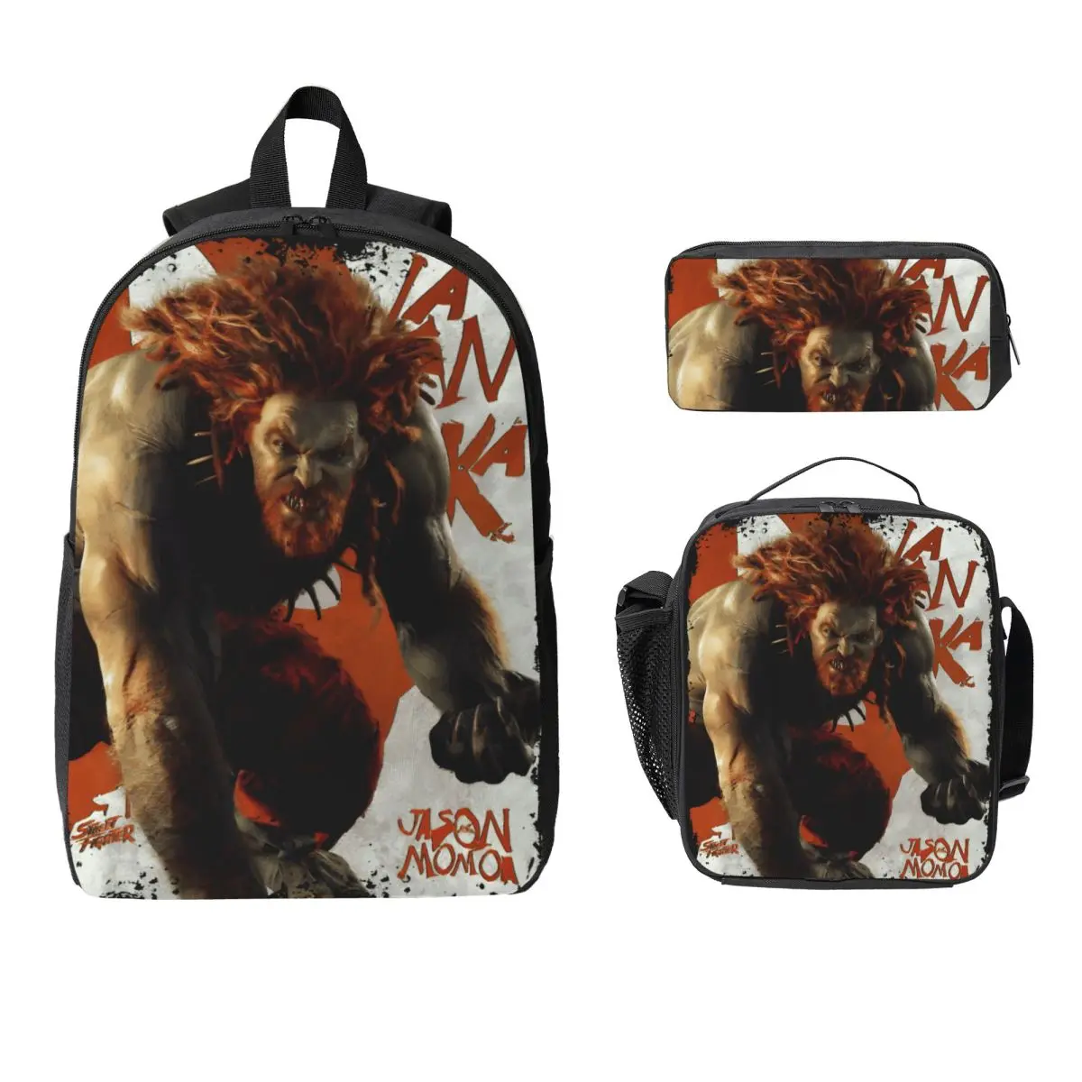 3Pcs Streets Fighters Movie 2026 Backpack Set for Kids Pencil Boxes Bookbag Sets with Lunch Box For School Students Daypack