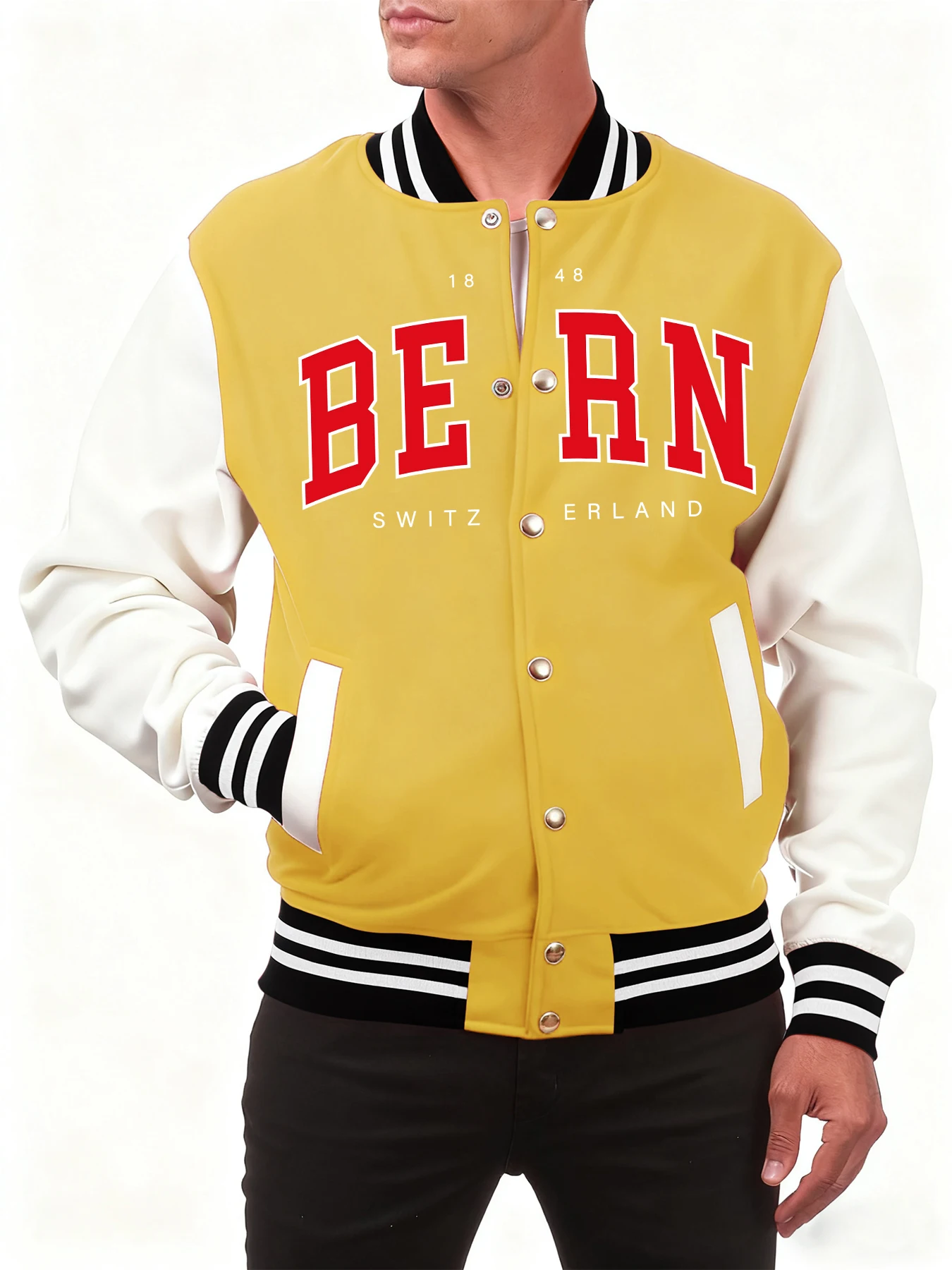 

Bern Switzerland Letter Print Autumn Men Streetwear Fashion Street Baseball Jacket Loose Casual Coat Fleece Personality Clothing