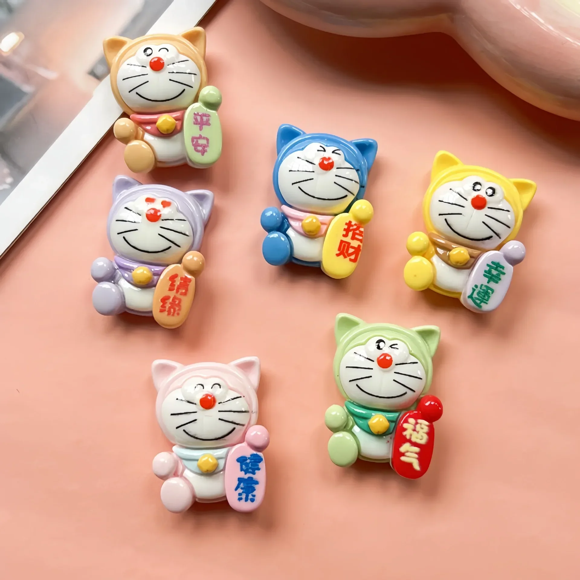 5pcs Cartoon Creative Wealth Attraction Cartoon Doraemon Resin Flatback Cabochon Diy Crafts Materials Handmade Jewelry Charms