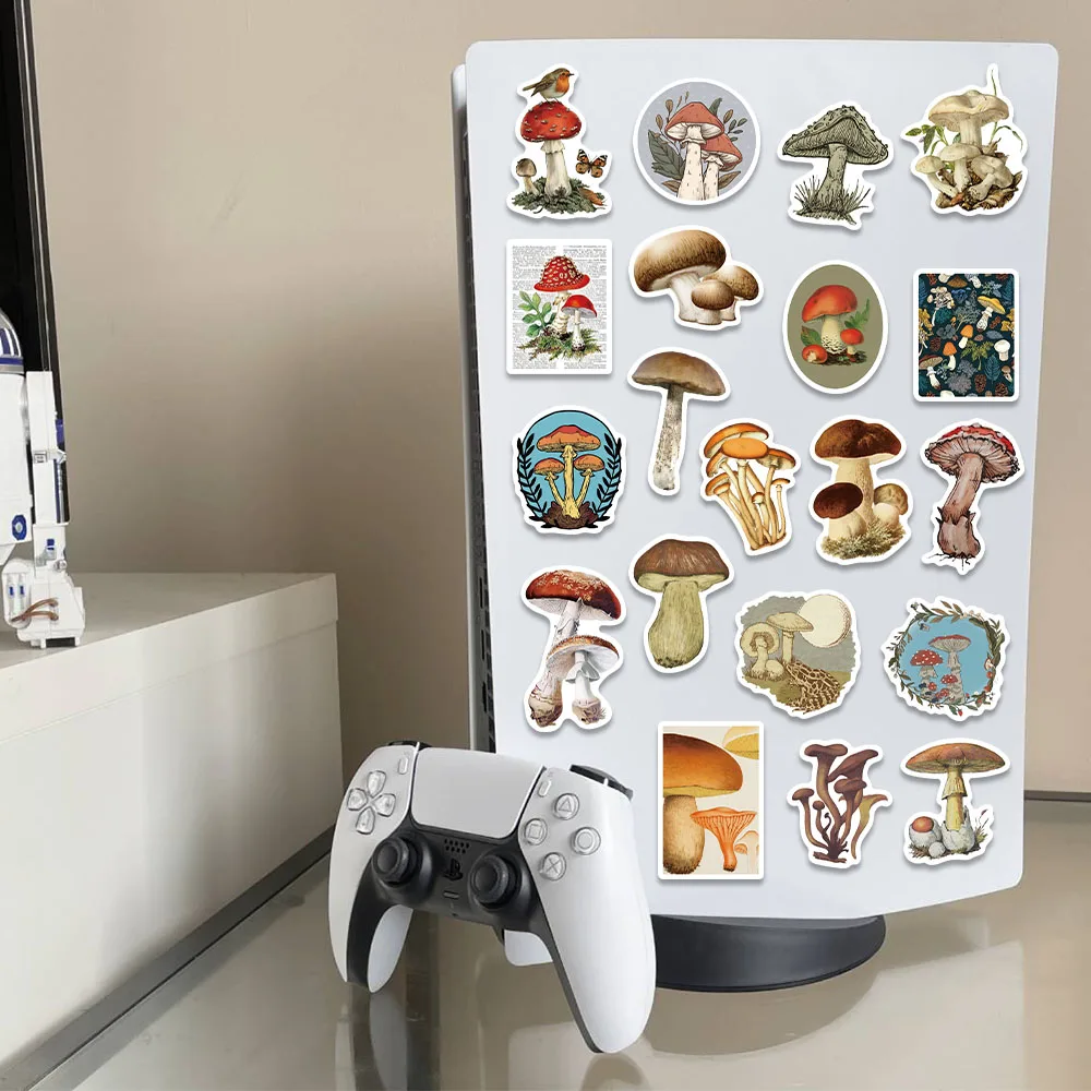 50PCS Vintage Mushroom Stickers Retro Style DIY Decals For Phone Case Fridge Laptop Hand Account Books Cartoon Graffiti Stickers