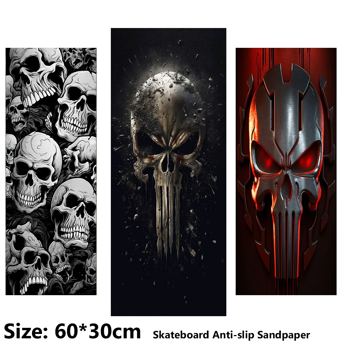 

Black and White Armor Mask Skull Pattern Electric Scooter Anti-slip Sticker Sandpaper Skateboard Grip Tape Sheet 60*30cm