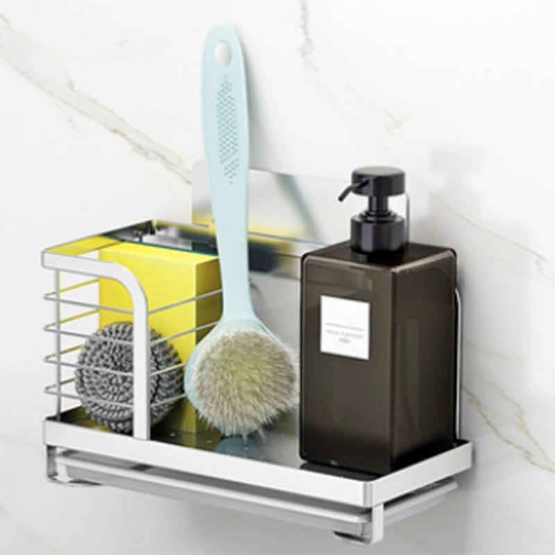 Kitchen Sink Caddy Sponge Holder Dish Brush Storage With Drain Tray, Countertop Sponge Brush Rags Soap Holder