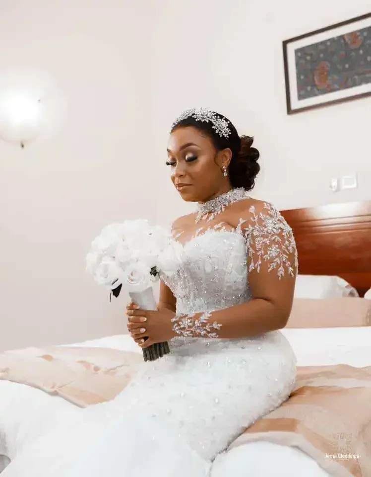 맞춤형 신상 고품질 파티용 긴 소매 인어형 신부 웨딩 드레스