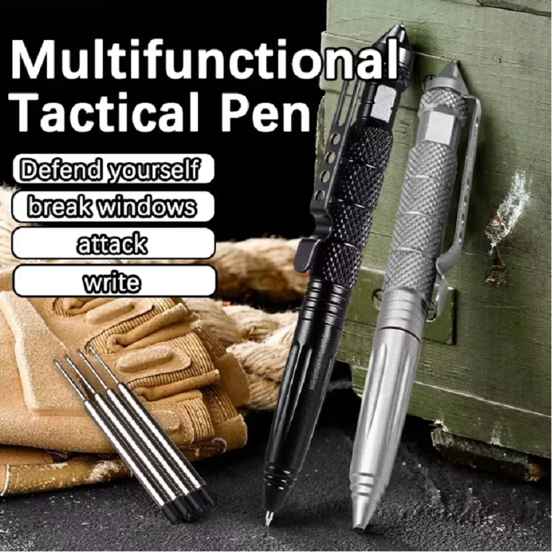 

Multifunctional Metal Military Tactical Pen Ballpoint Pens Emergency Glass Breaker Self Defense School Student Office Supplies