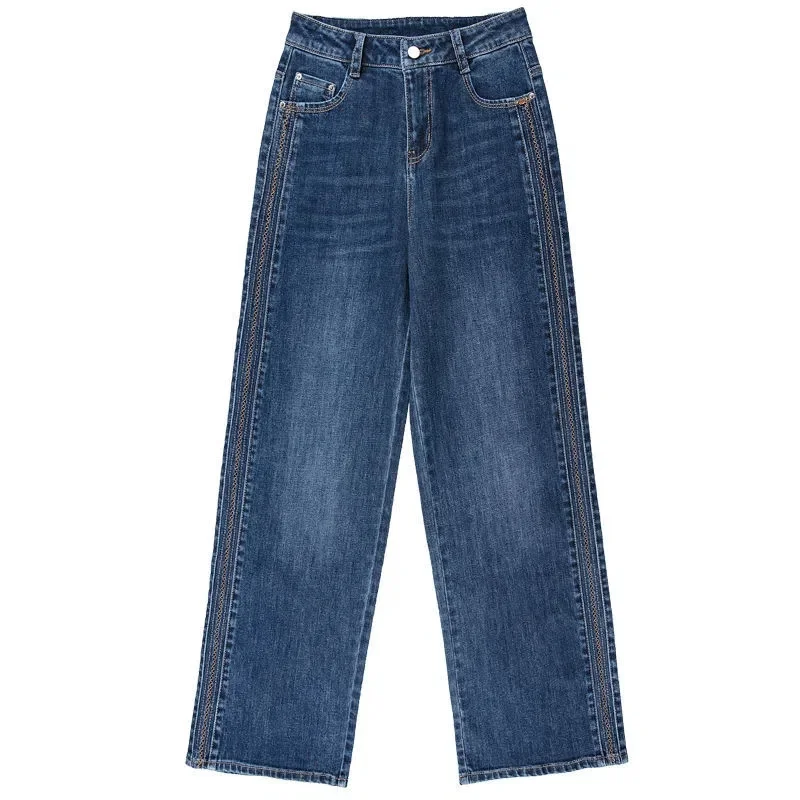 Vrouwen denim broek 2025, nieuwe herfst winter vrouwelijke hoge taille stretchbroek, damesjeans met wijde pijpen, losse cowboybroek