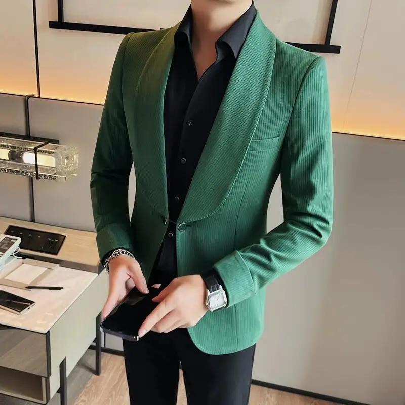 2023 Autumn New Men Single Button Suit Jacket Slim Fashion High Street Outwear Outfit Big Collar Design Wedding Social Tuxedo