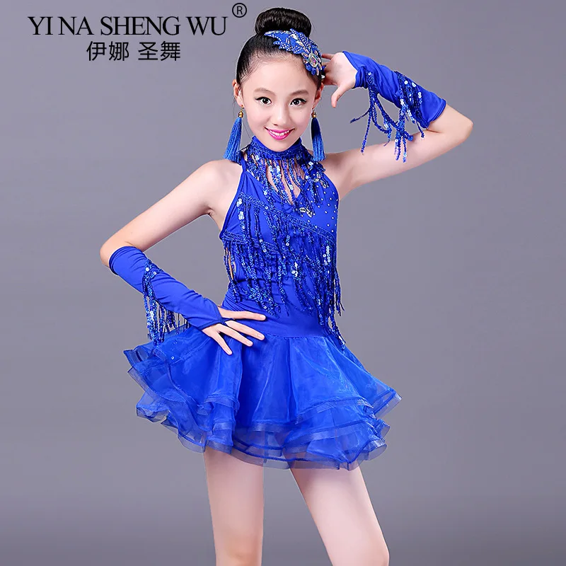 Latin Dance Skirt Children\'s Tassel Stage Performance Costume Girl\'s Latin Competition Sequins Tassel Dance Practice Clothing