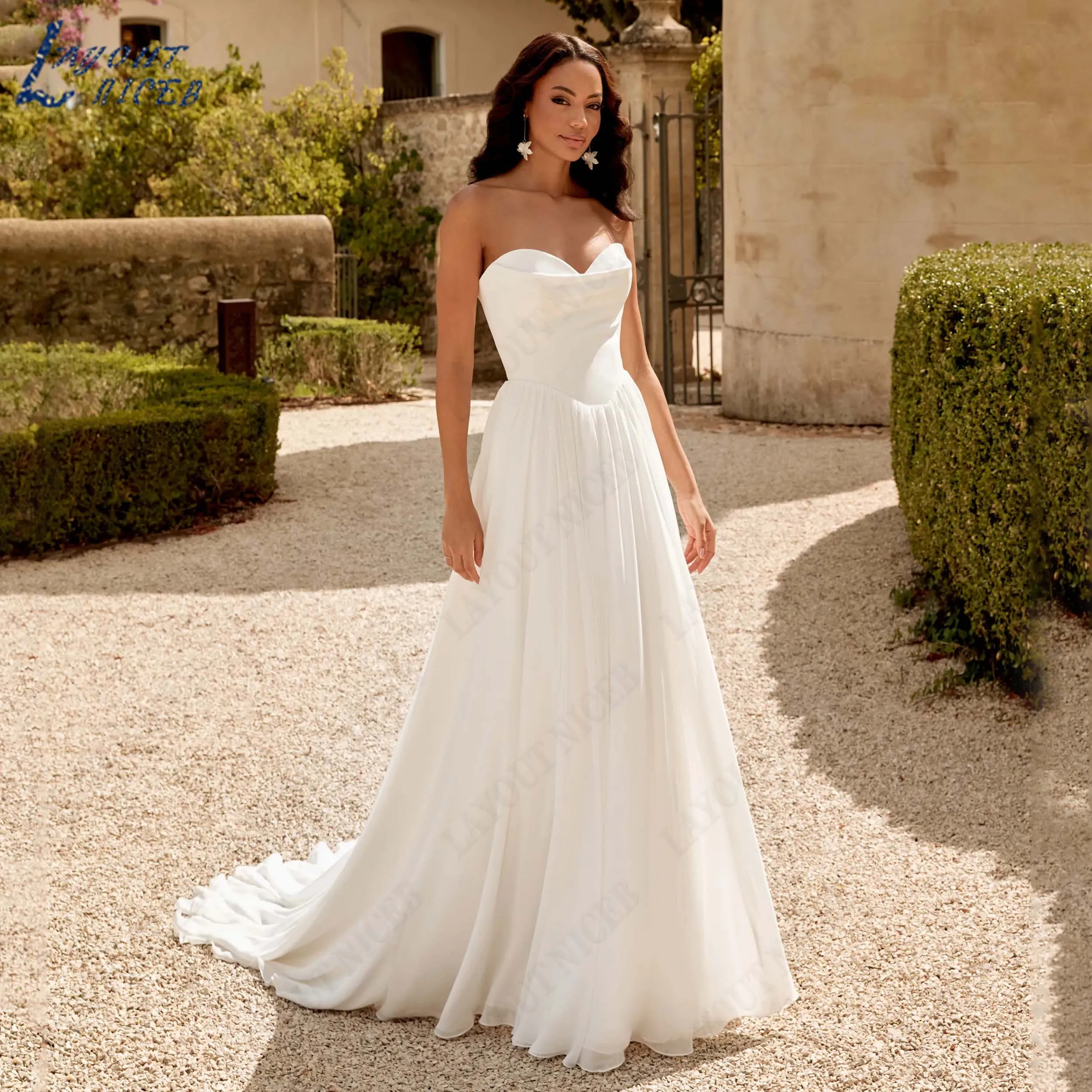 LAYOUT NICEB Customized Elegant Chiffon Wedding Dress Sweetheart A Line Gowns For Bride Detachable Long Sleeves Bridal Gown