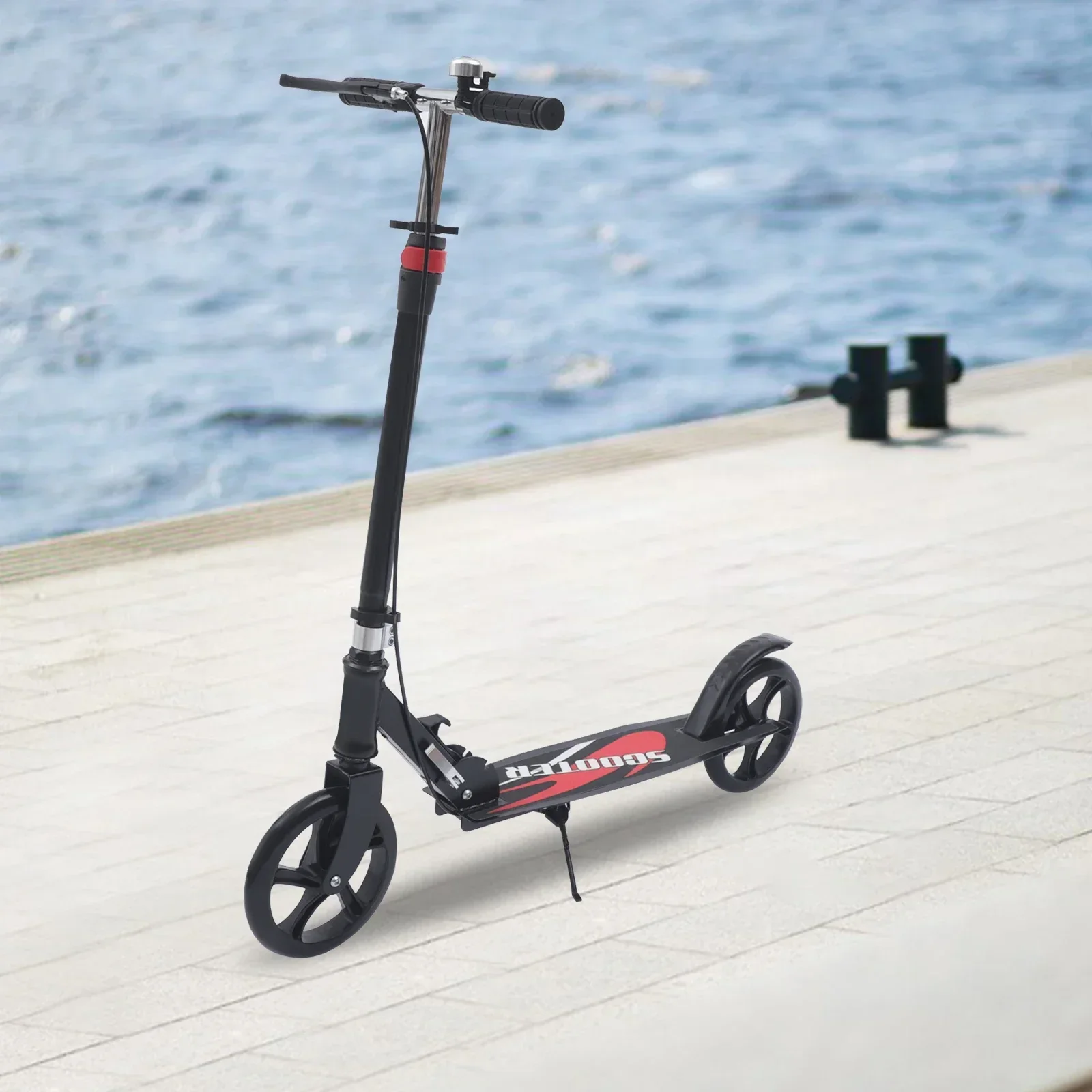 سكوتر قابل للطي للبالغين 200 كجم أسود مع فرامل وحقيبة تخزين قابلة للطي مع سكوتر ذو منصة واسعة وسميكة #2