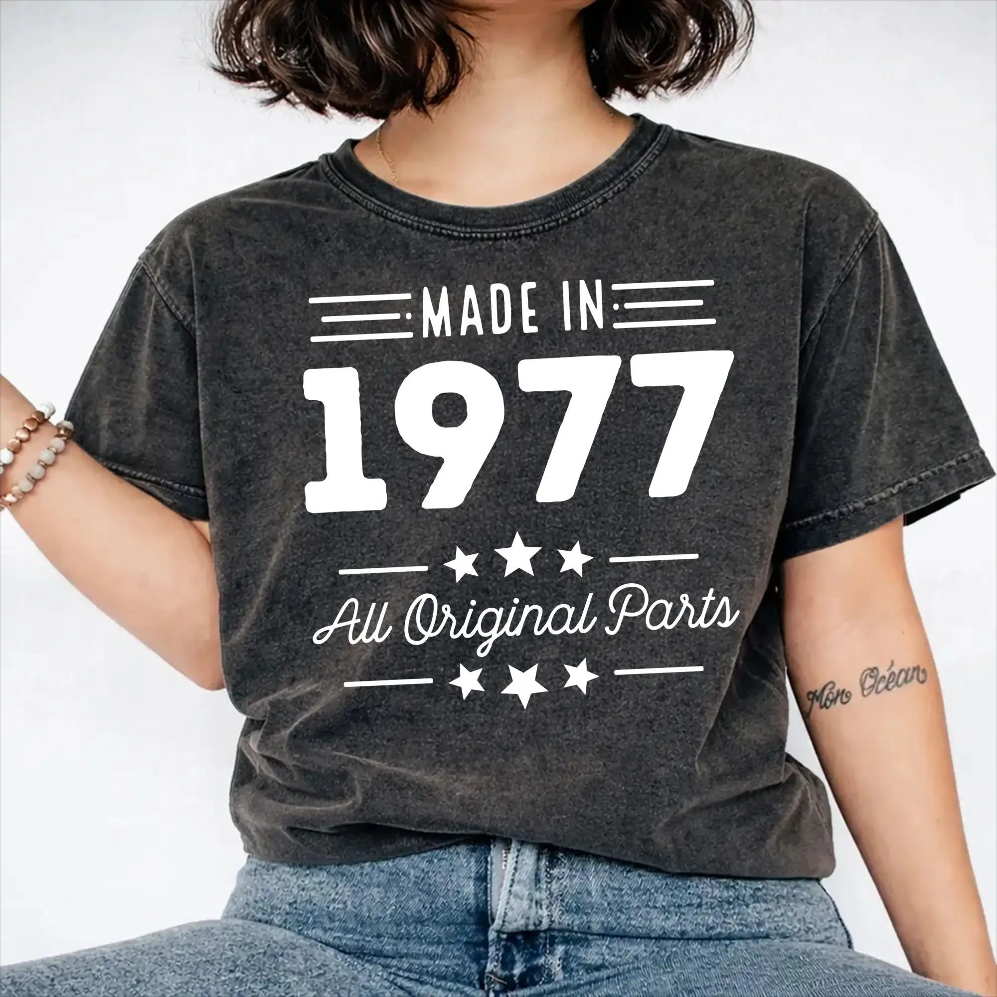 Harajuku Washed Shirts 1977 50rd Birthday Born In 1977 50 Years Old made in 1977 Merch Vintage T-Shirts Oversize  Streetwear