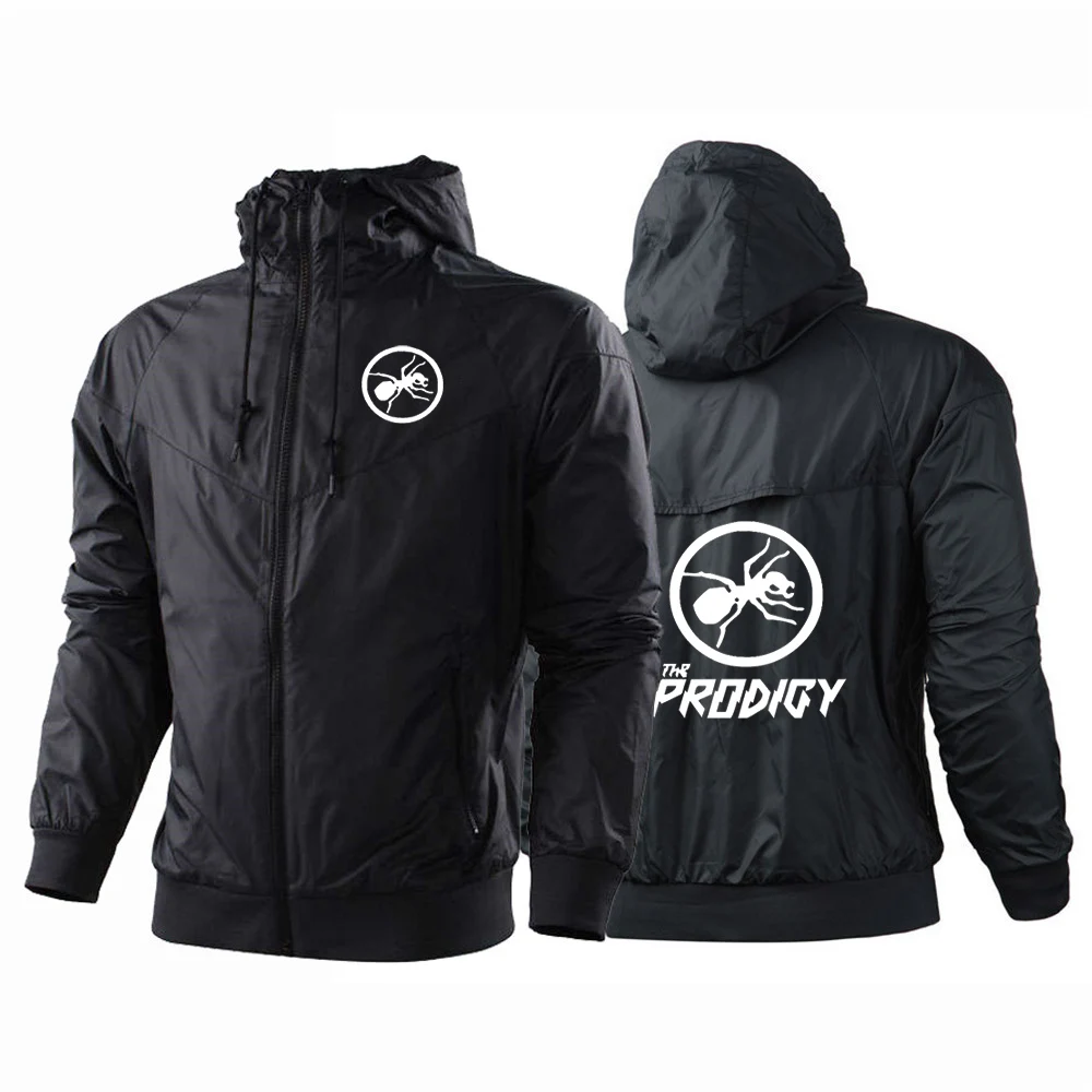 

2024 Men The Prodigy Punk Bigbeat Rock Band Spring Autumn Patchwork Windbreaker Windproof Casual Hooded Trendy Fashion Print Top