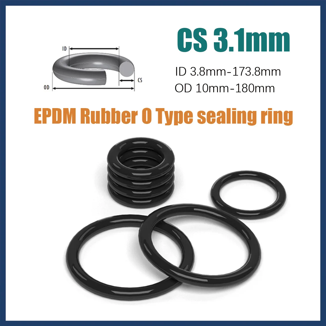 سمك CS 3.1 مللي متر O-نوع حلقة الختم طوقا ID 3.8-173.8 مللي متر EPDM المطاط معزول مقاوم للماء غسالة حلقة لإحكام الإغلاق المستديرة OD 10-180 مللي متر