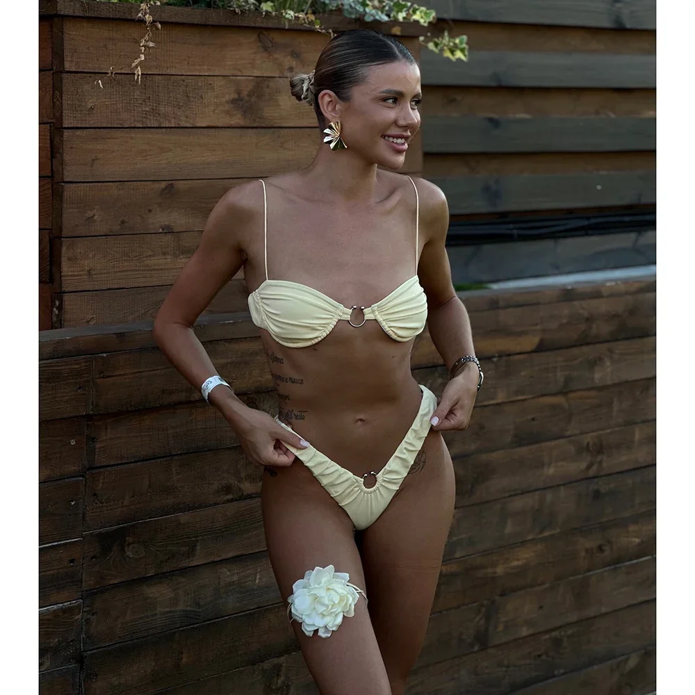 

Sexy Micro Bikini 2024 Women Swimsuit Solid Swimwear Halter Thong Bikinis Set Brazilian Beach Wear Bathing Suit Biquini Female