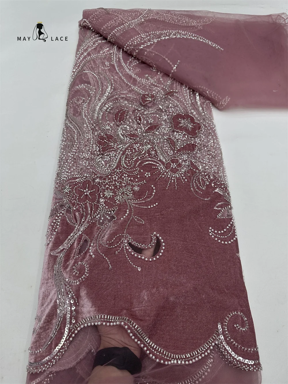 

Nigerian Luxury Sequins Velvet Lace Fabric 2025 High Quality Beaded African Lace Fabric French For Women Wedding Party Dresses